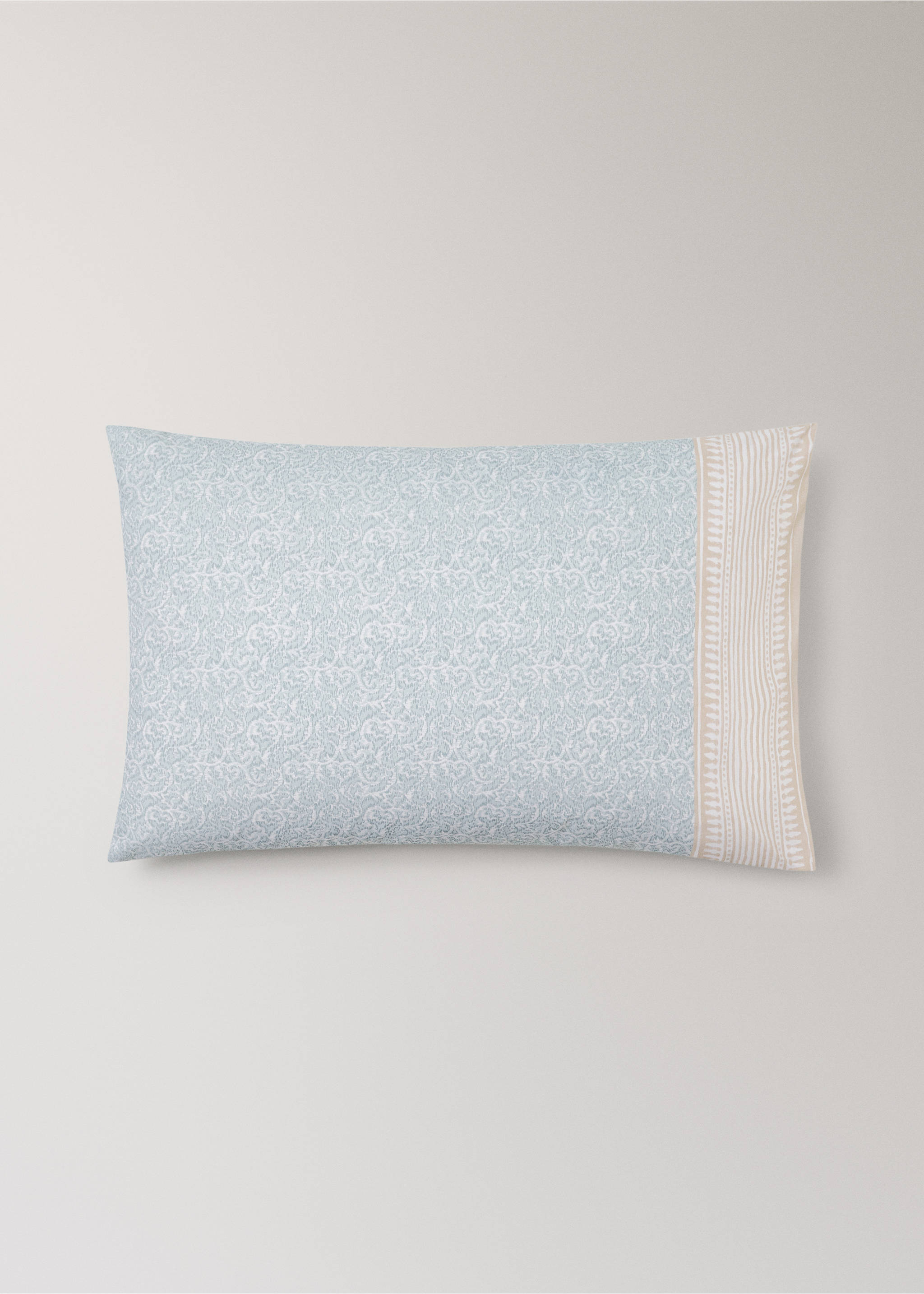 Two percale pillowcases with decorative floral border and striped trim 50x75 cm - Article without model, Pastel Green. Ref: 27012968-00.