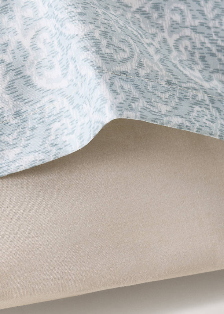 Two percale pillowcases with decorative floral border and striped trim 50x75 cm — Pastel Green