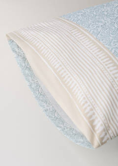 Two percale pillowcases with decorative floral border and striped trim 50x75 cm — Pastel Green 3