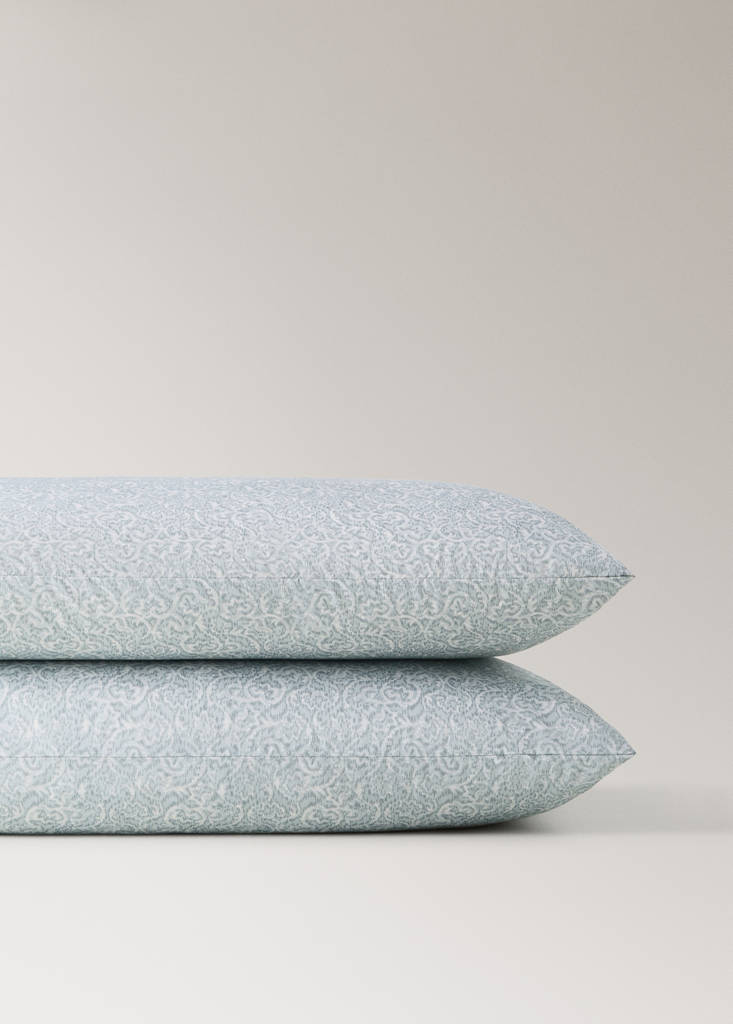 Two percale pillowcases with decorative floral border and striped trim 50x75 cm — Pastel Green