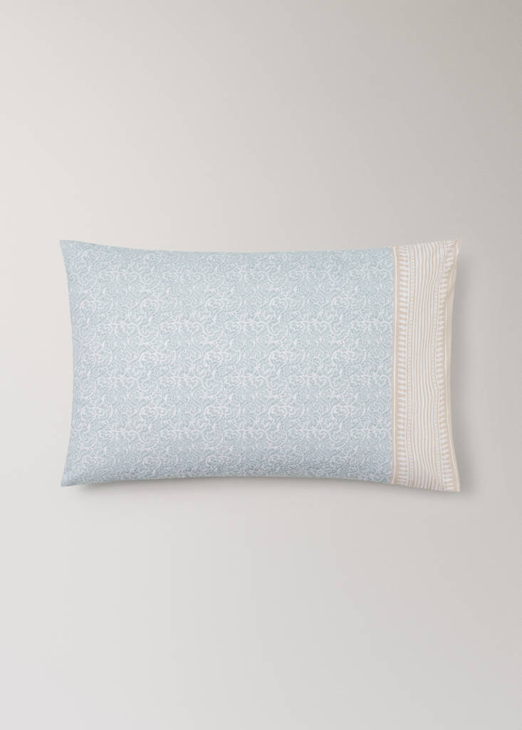 Two percale pillowcases with decorative floral border and striped trim 50x75 cm — Pastel Green