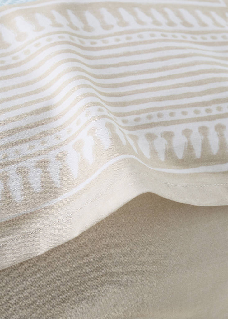Two cotton percale pillowcases with decorative floral border and striped trim 60x60 cm — Pastel Green