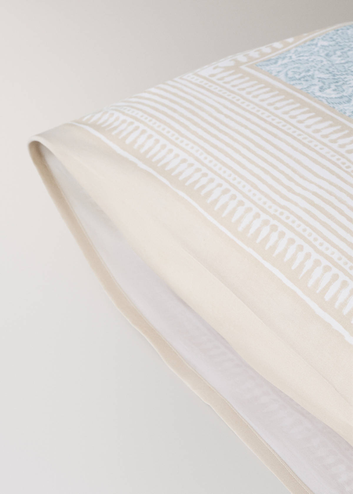 Two cotton percale pillowcases with decorative floral border and striped trim 60x60 cm — Pastel Green
