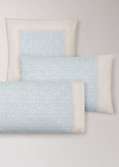 Two cotton percale pillowcases with decorative floral border and striped trim 60x60 cm — Pastel Green 5