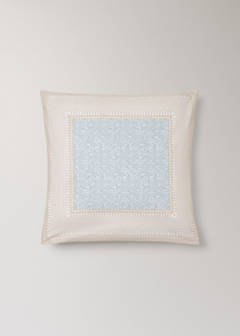Two cotton percale pillowcases with decorative floral border and striped trim 60x60 cm — Pastel Green 6