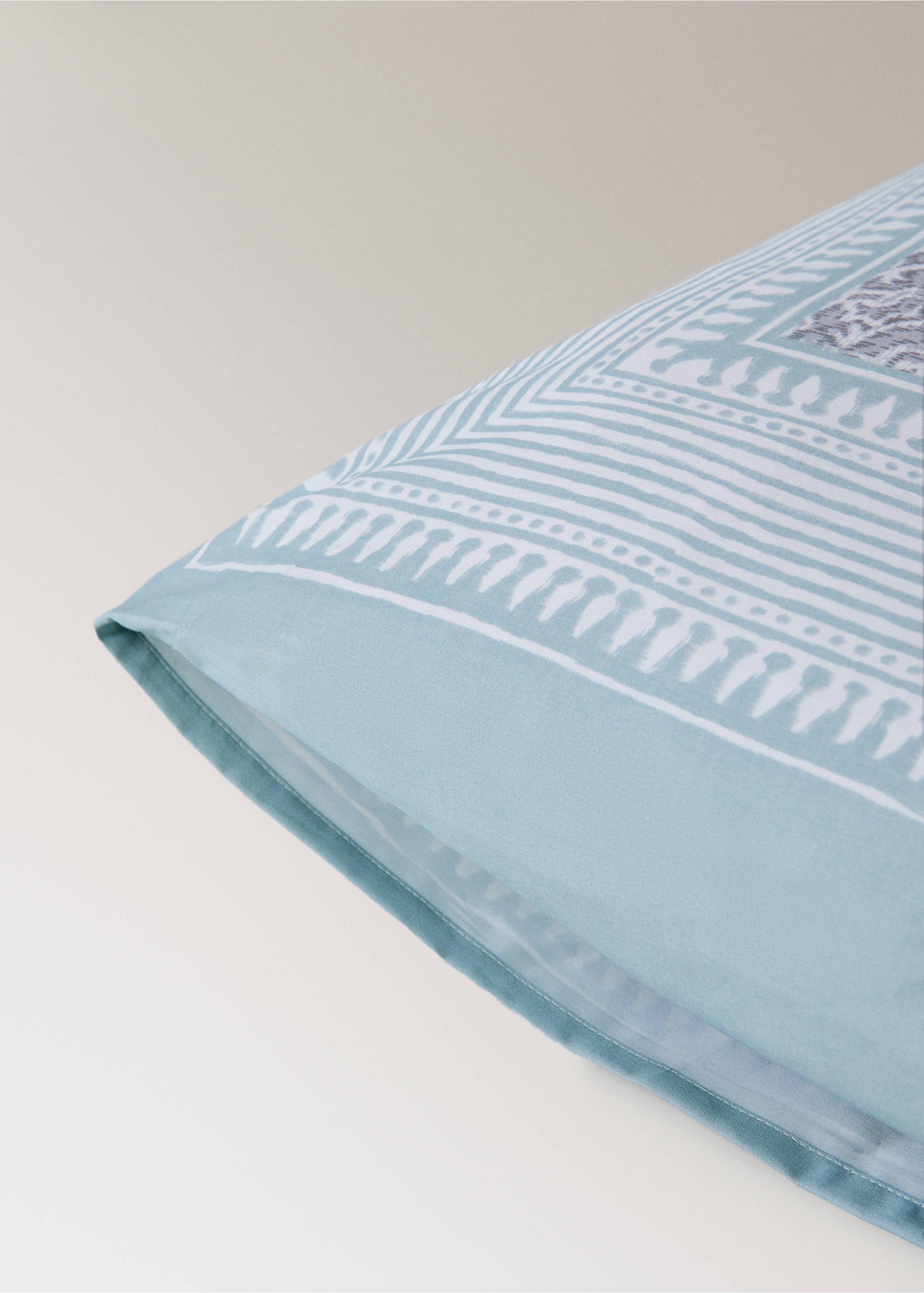 Two cotton percale pillowcases with decorative floral border and striped trim 60x60 cm - Details of the article 2, Light/Pastel Grey. Ref: 27012969-00.