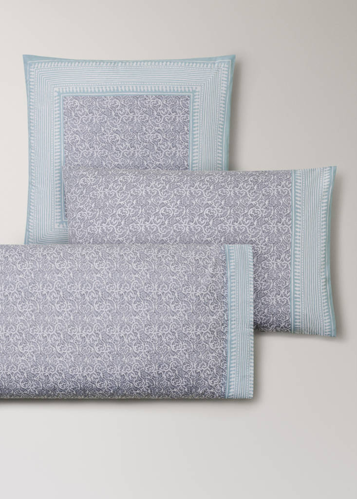 Two cotton percale pillowcases with decorative floral border and striped trim 60x60 cm — Light/Pastel Grey