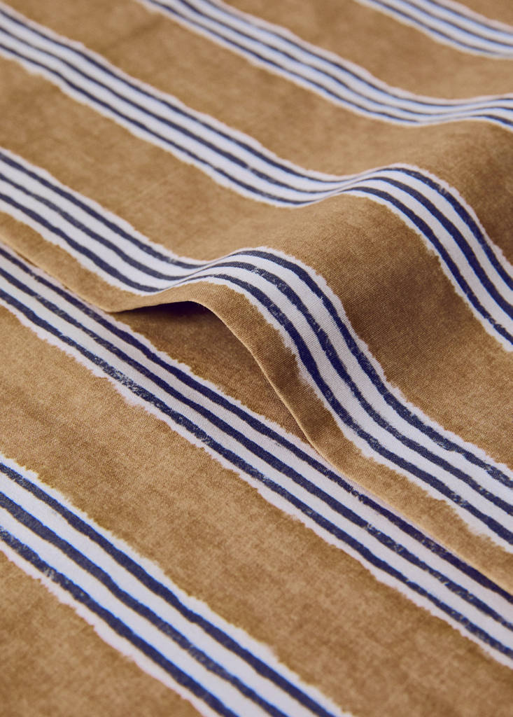 Tricolour striped percale cotton pillowcase 45x110 cm — Ochre