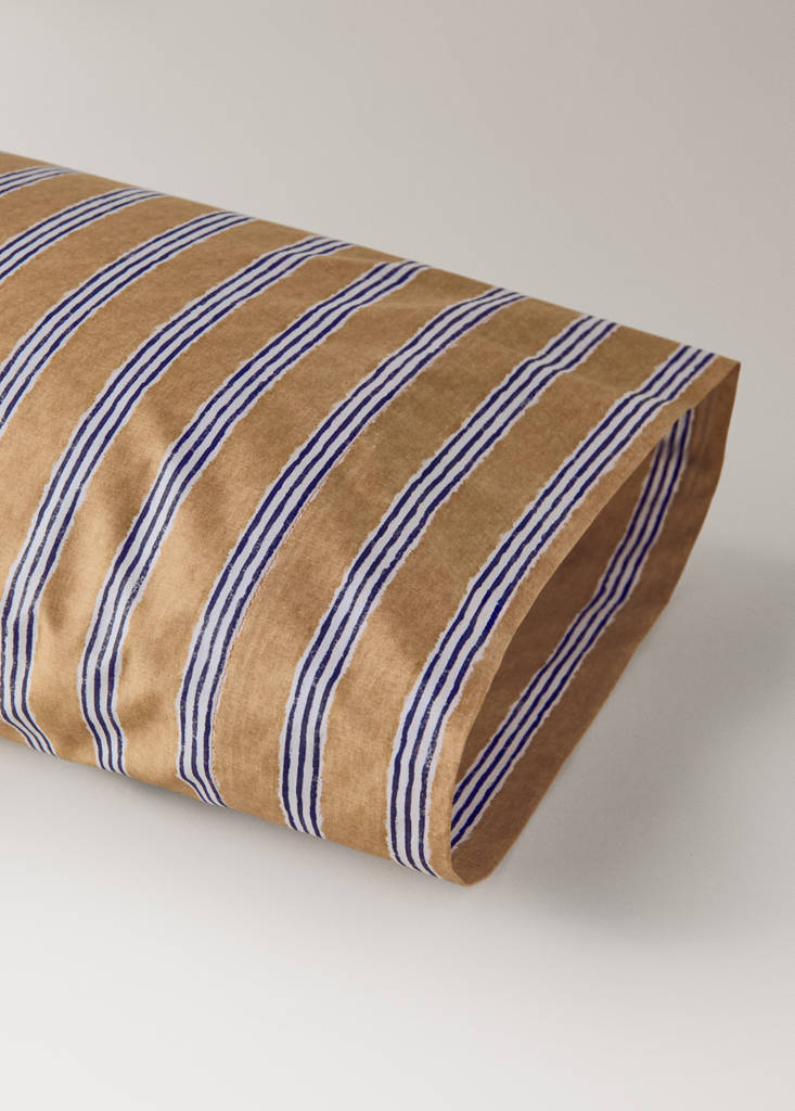 Tricolour striped percale cotton pillowcase 45x110 cm — Ochre