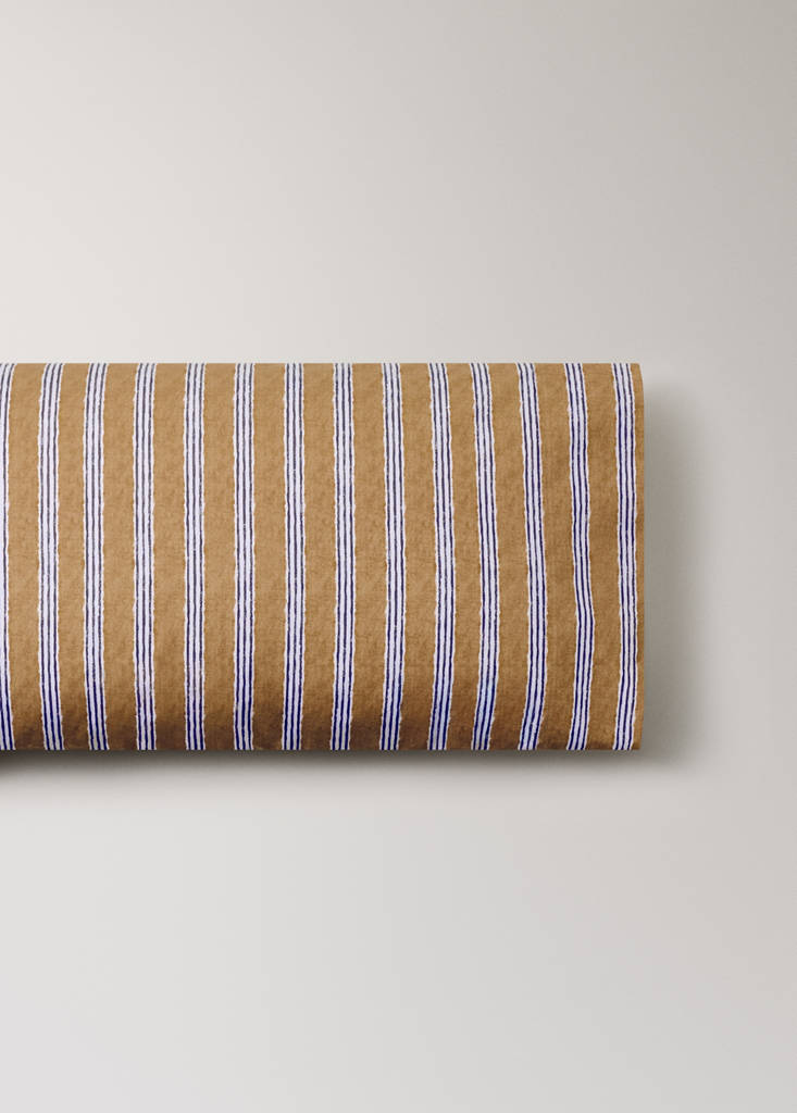 Tricolour striped percale cotton pillowcase 45x110 cm — Ochre