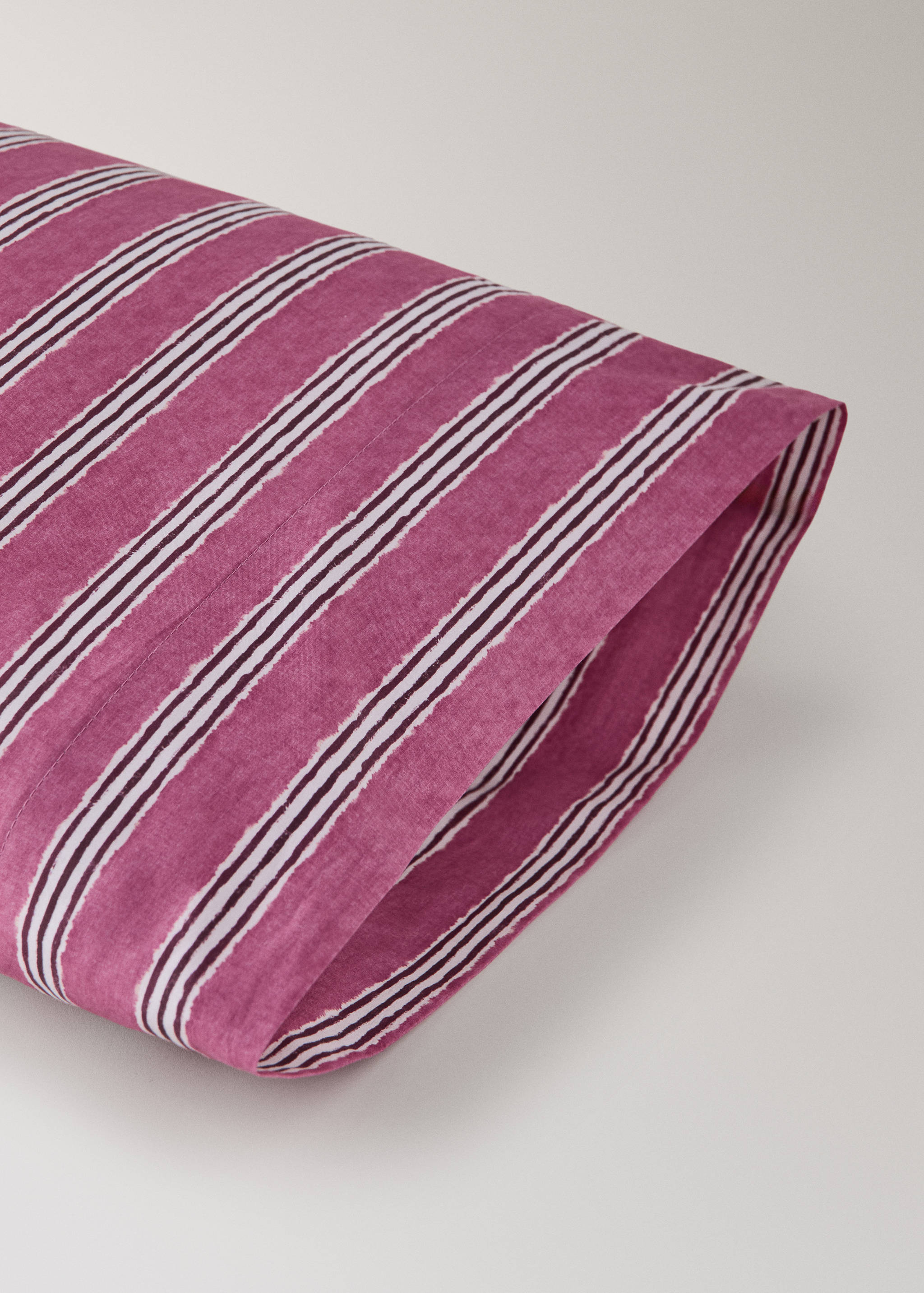 Tricolour striped percale cotton pillowcase 45x110 cm - Details of the article 2