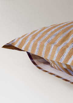 Two tricolour striped percale cotton pillowcases 50x75 cm — Ochre 3
