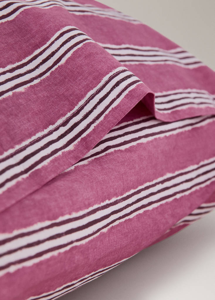 Two tricolour striped percale cotton pillowcases 50x75 cm — Cherry