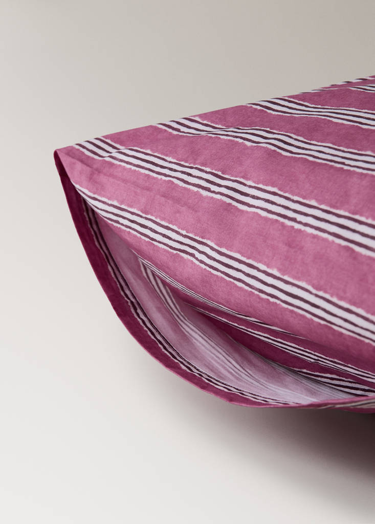 Two tricolour striped percale cotton pillowcases 50x75 cm — Cherry