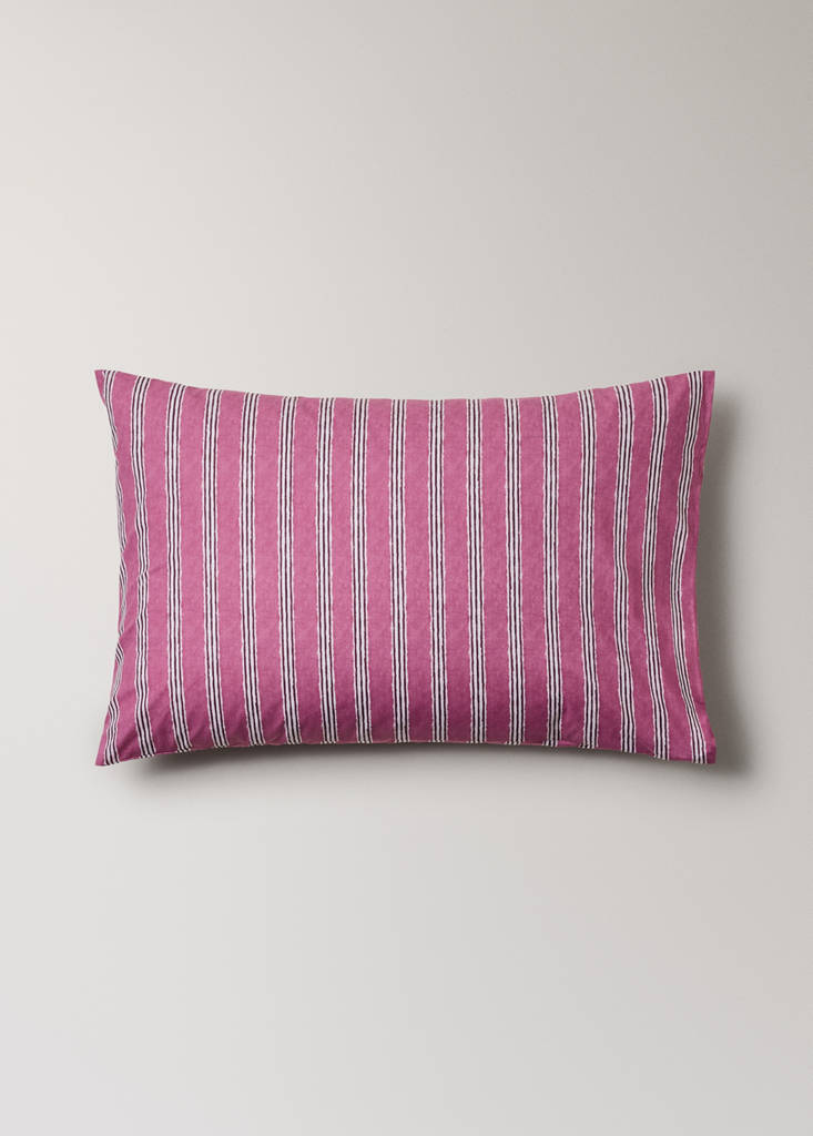 Two tricolour striped percale cotton pillowcases 50x75 cm — Cherry