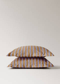 Two tricolour striped percale cotton pillowcases 60x60 cm — Ochre 4