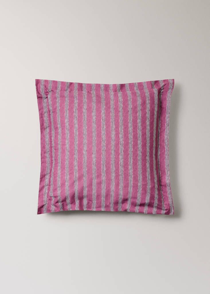 Two tricolour striped percale cotton pillowcases 60x60 cm — Cherry