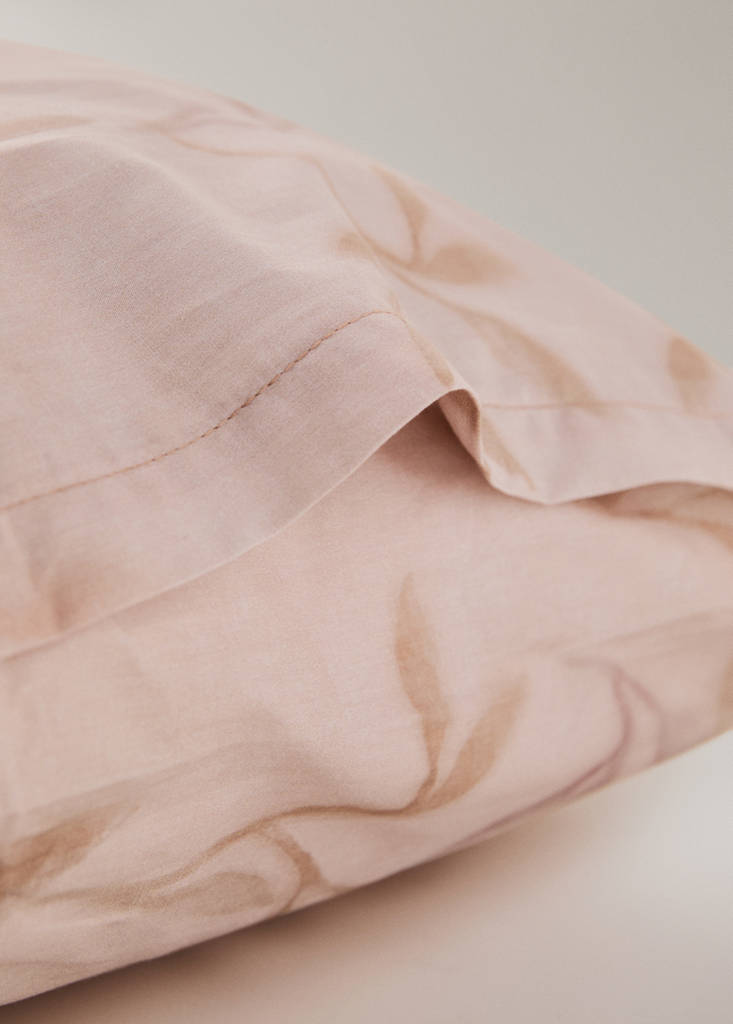 Two percale cotton pillowcases with leaf print 50x75cm — Peach