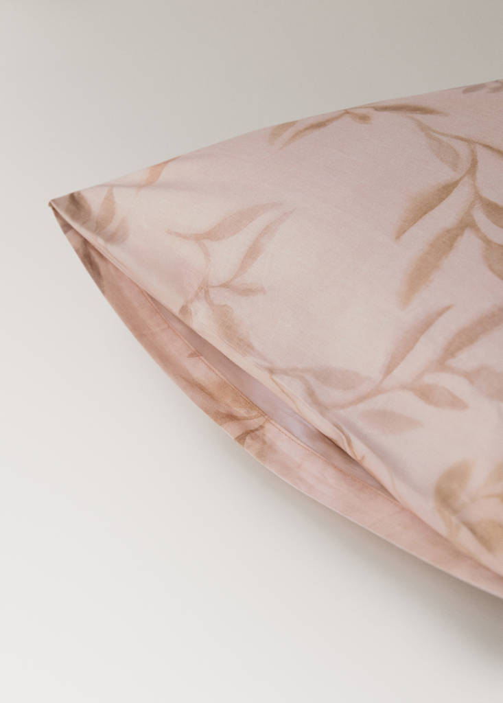 Two percale cotton pillowcases with leaf print 50x75cm — Peach
