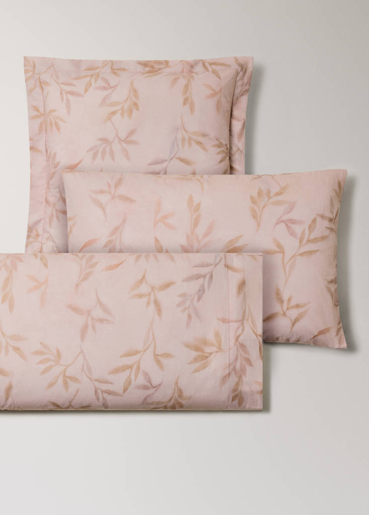 Two percale cotton pillowcases with leaf print 50x75cm — Peach