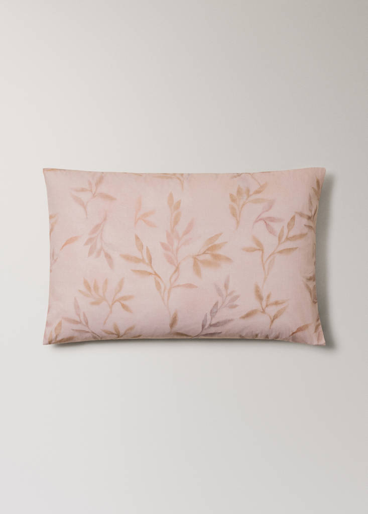 Two percale cotton pillowcases with leaf print 50x75cm — Peach
