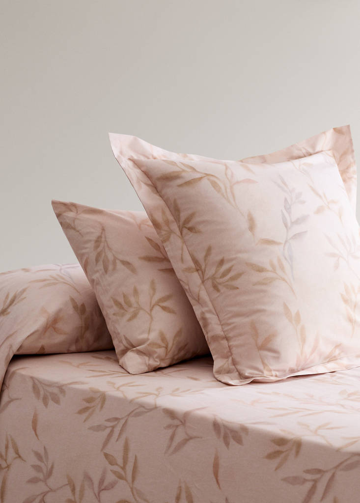 Two percale cotton pillowcases with leaf print 60x60cm — Peach