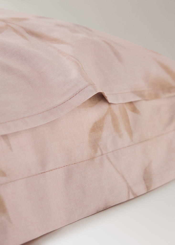 Two percale cotton pillowcases with leaf print 60x60cm — Peach