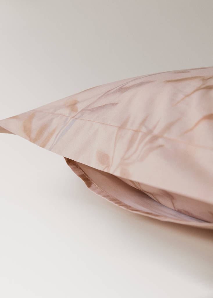 Two percale cotton pillowcases with leaf print 60x60cm — Peach