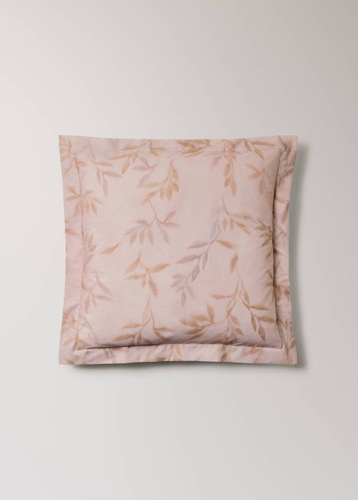 Two percale cotton pillowcases with leaf print 60x60cm — Peach