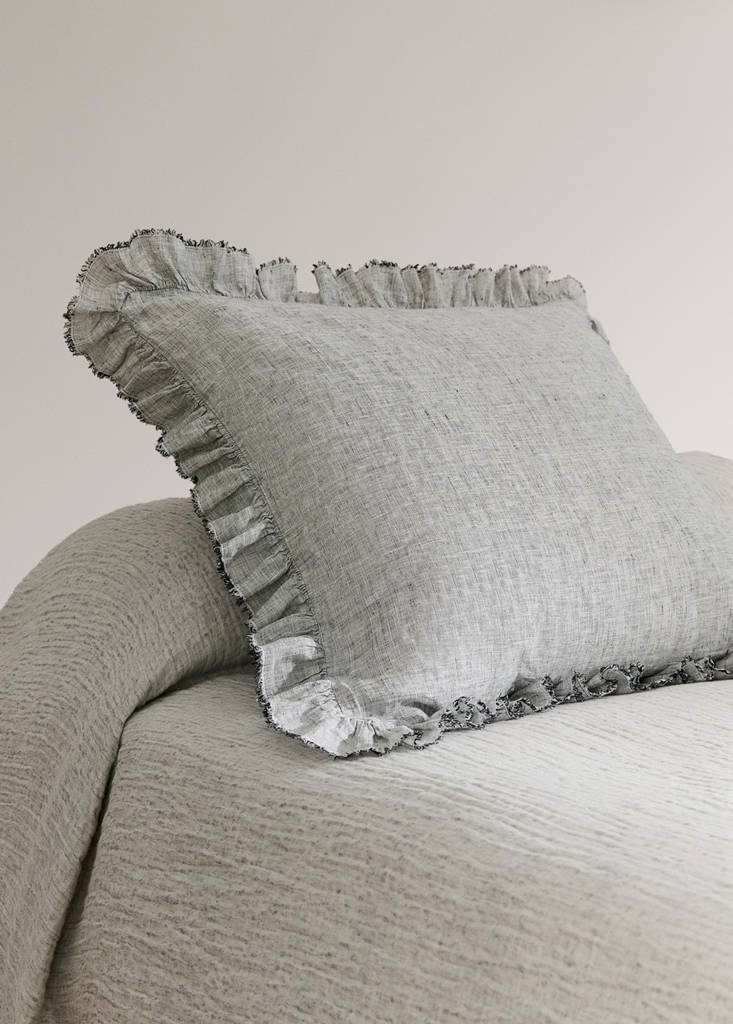 linen pillowcase with ruffles 60x60cm — Dark Heather Grey