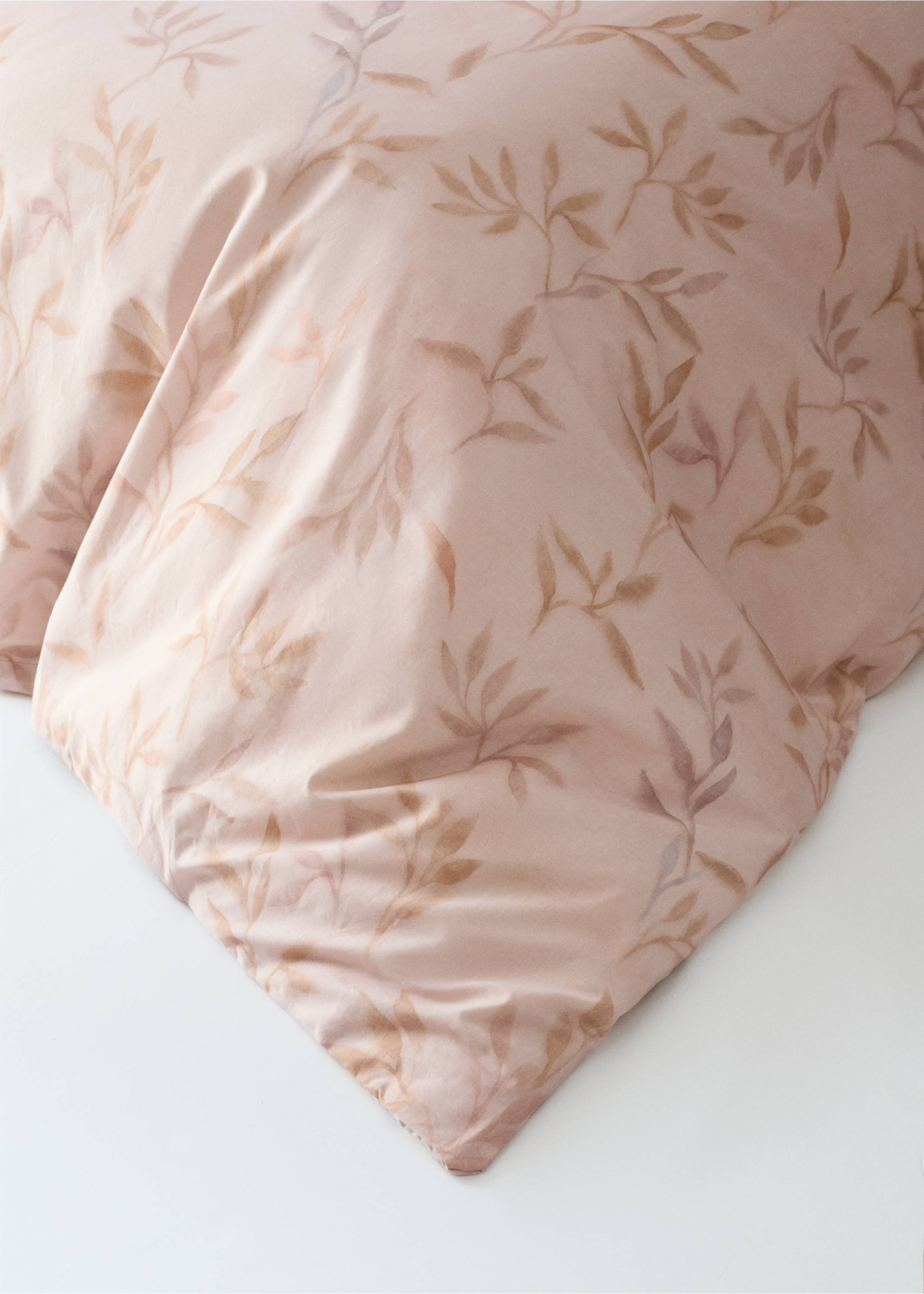 Printed leaf percale cotton duvet cover for 180/200 cm bed - Details of the article 8, Peach. Ref: 27013050-00.