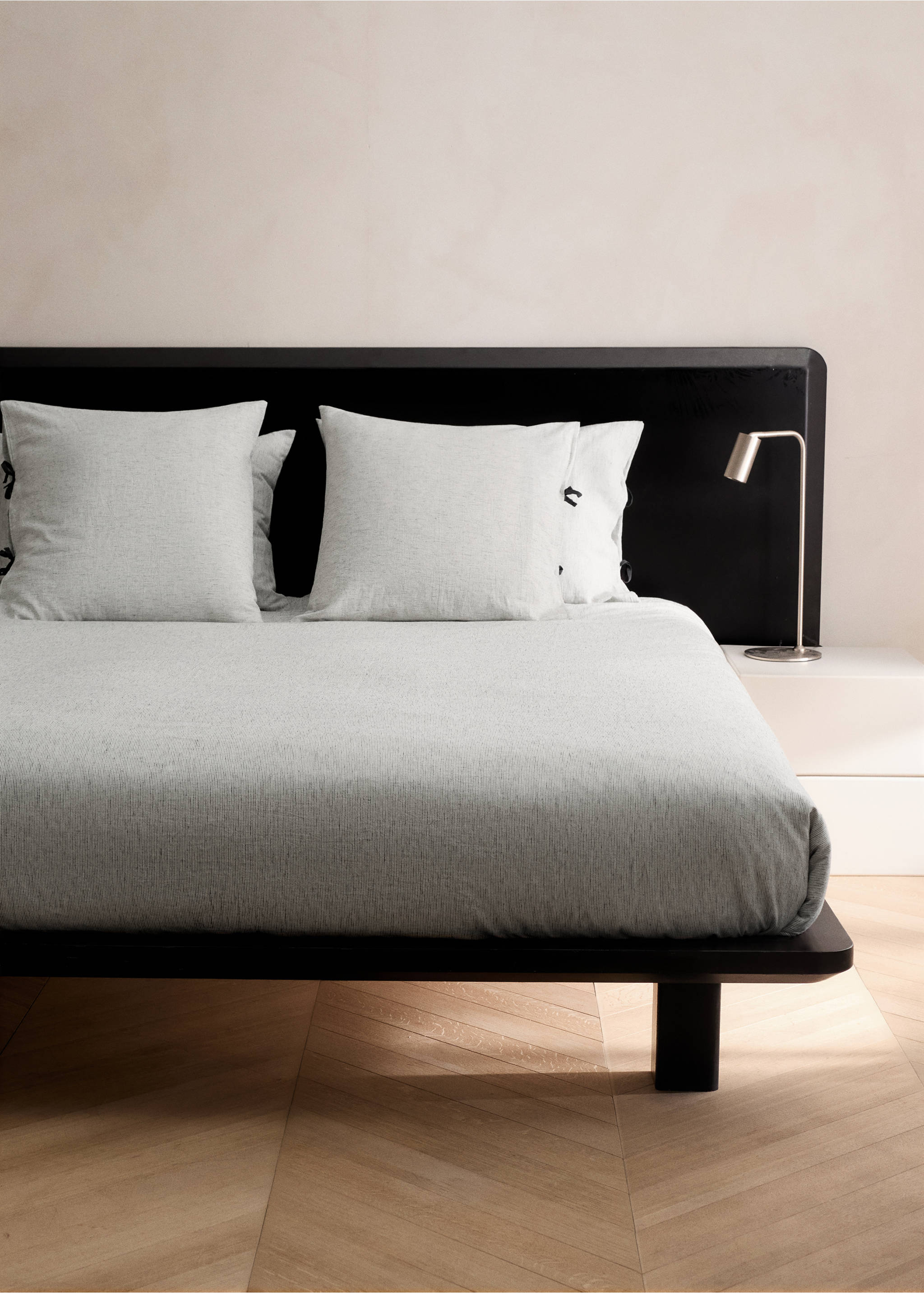 Cotton linen duvet cover with fine stripes for a 150/160 cm bed - General plane, Grey. Ref: 27013271-00.