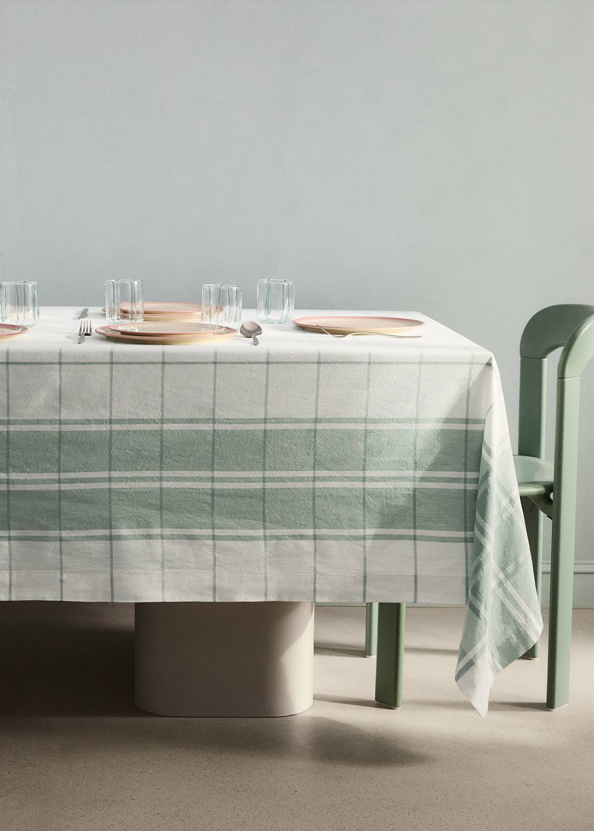 100% cotton yarn-dyed check tablecloth for 2 to 4 people — Mint Green