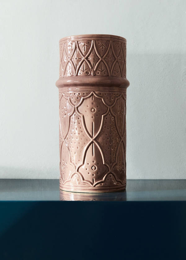 Large embossed stoneware vase — Pink