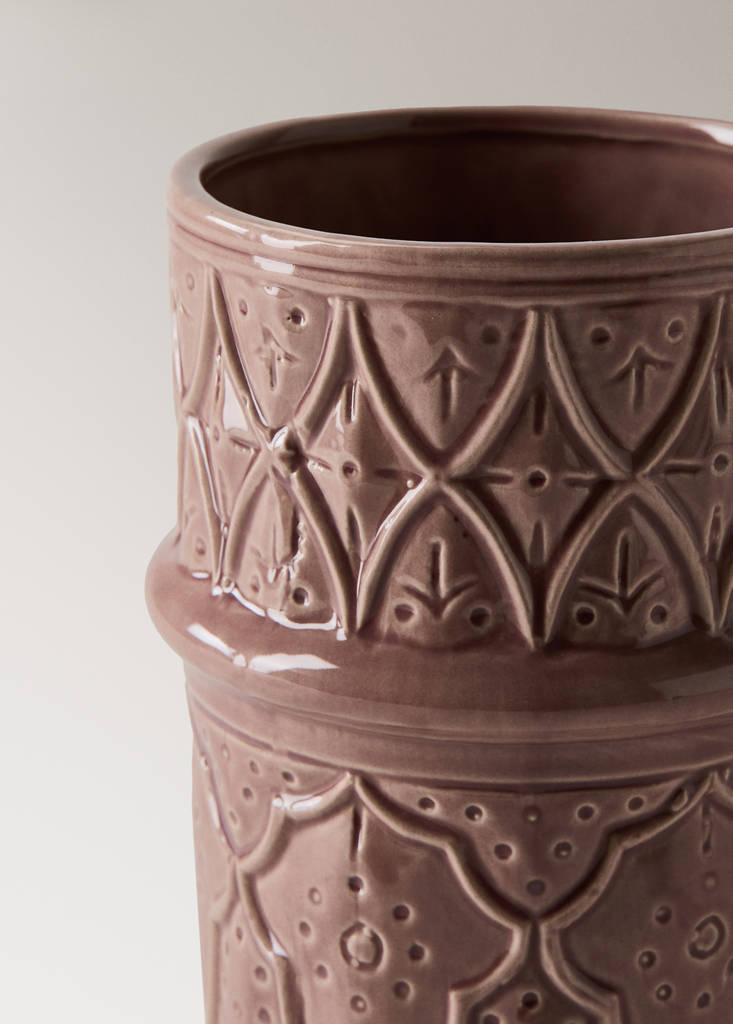 Large embossed stoneware vase — Pink