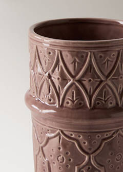 Large embossed stoneware vase — Pink 2