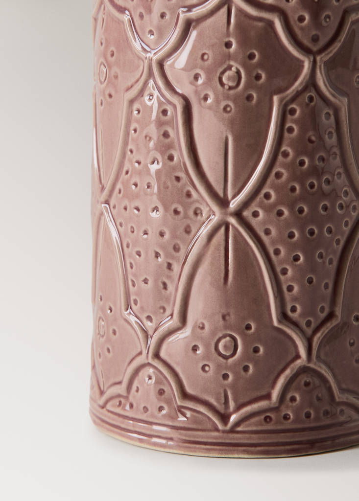 Large embossed stoneware vase — Pink