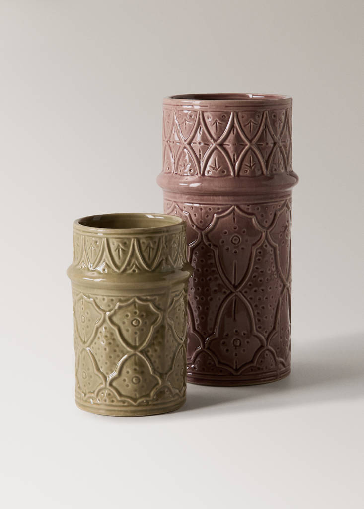 Large embossed stoneware vase — Pink