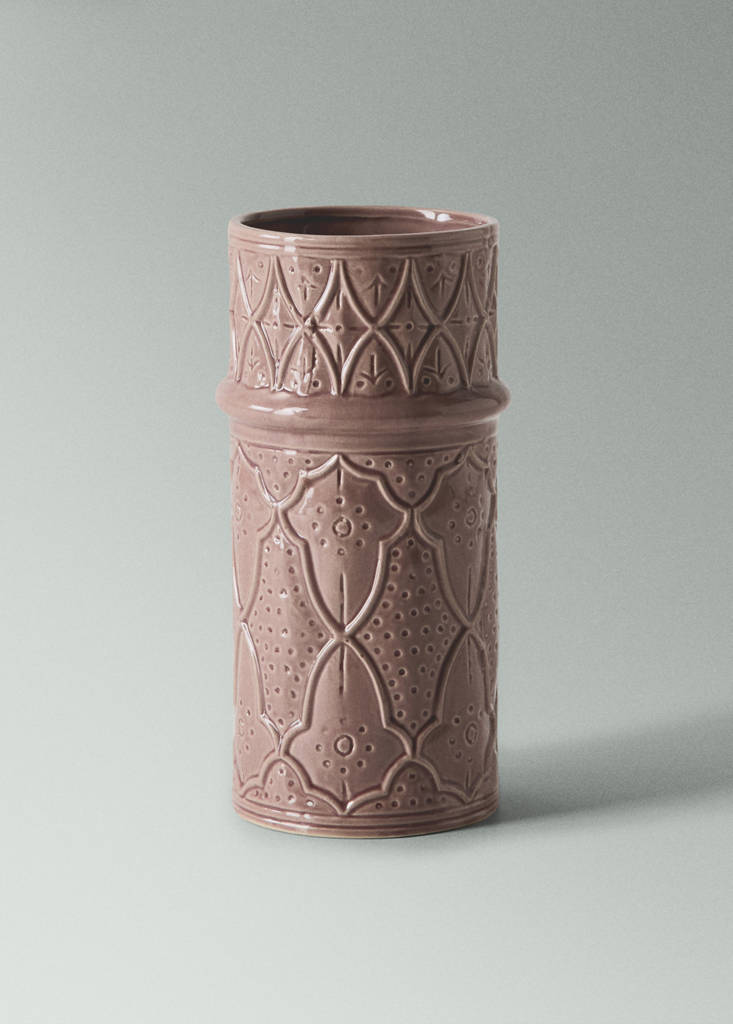 Large embossed stoneware vase — Pink