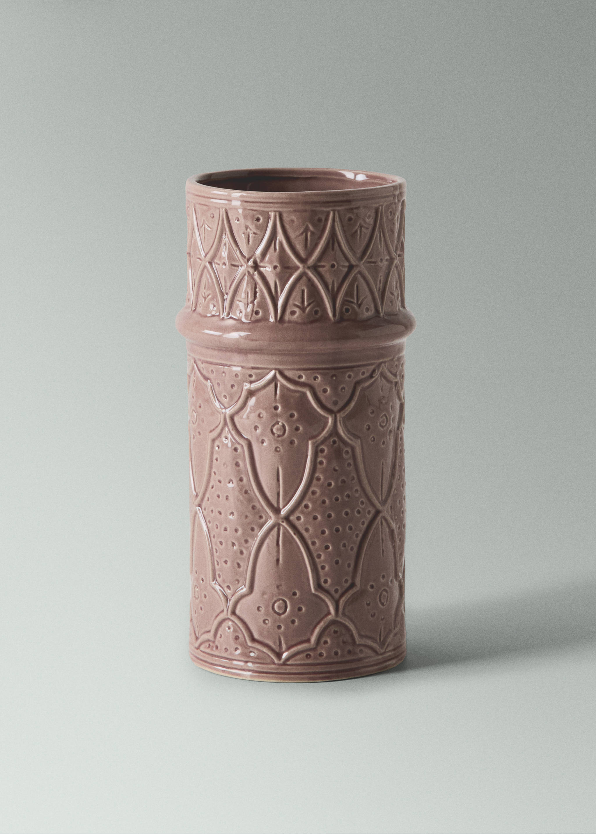 Vaso de grés com relevo tamanho grande - Plano médio, Rosa. Ref: 27013298-00.