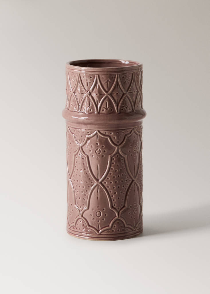 Large embossed stoneware vase — Pink