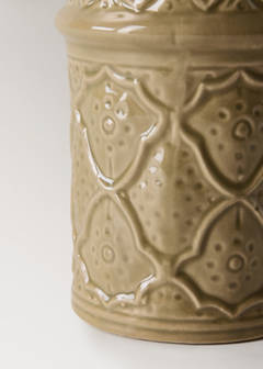 Large embossed stoneware vase — Olive Green 3