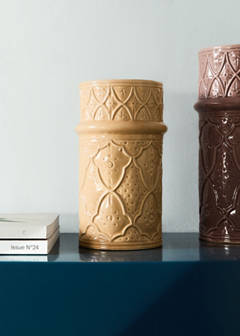 Large embossed stoneware vase — Ochre 1