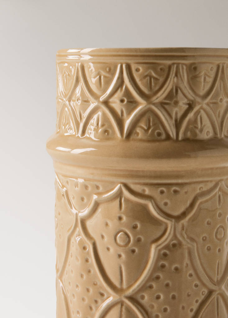 Large embossed stoneware vase — Ochre