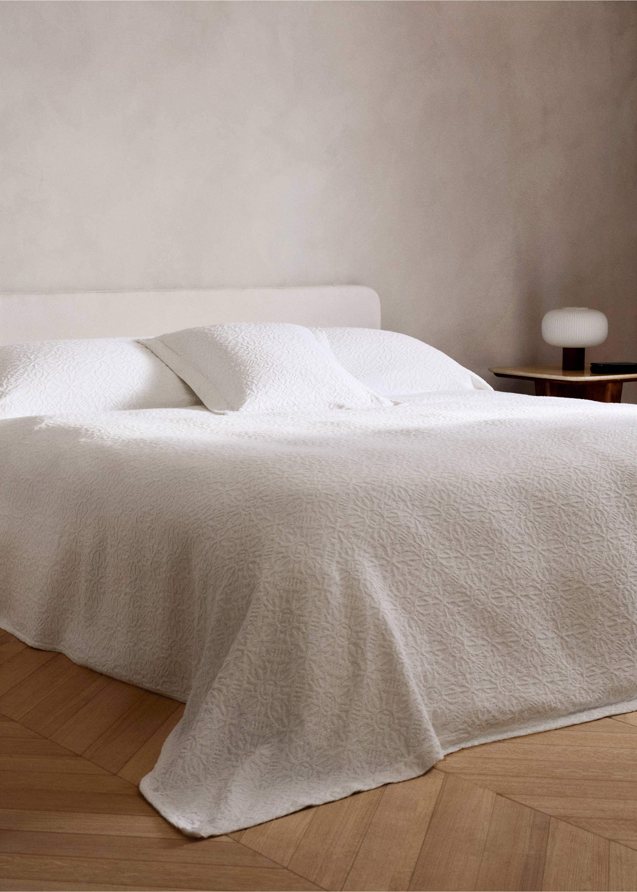 Tagesdecke aus Jacquard-Baumwolle mit Mosaikmuster für 180/200 cm Bett - Allgemeine Ansicht, Weiß. Ref: 27013302-00.