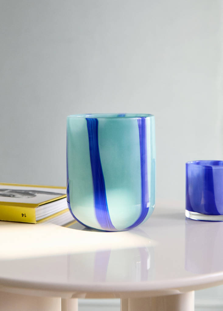 Small coloured glass vase with stripes — Sky Blue