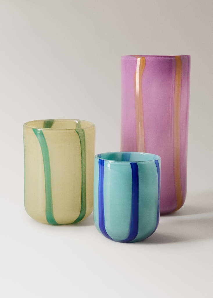 Small coloured glass vase with stripes — Sky Blue
