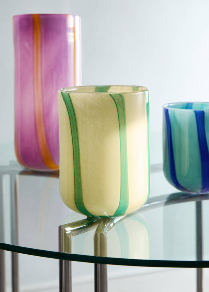 Small coloured glass vase with stripes — Pastel Yellow
