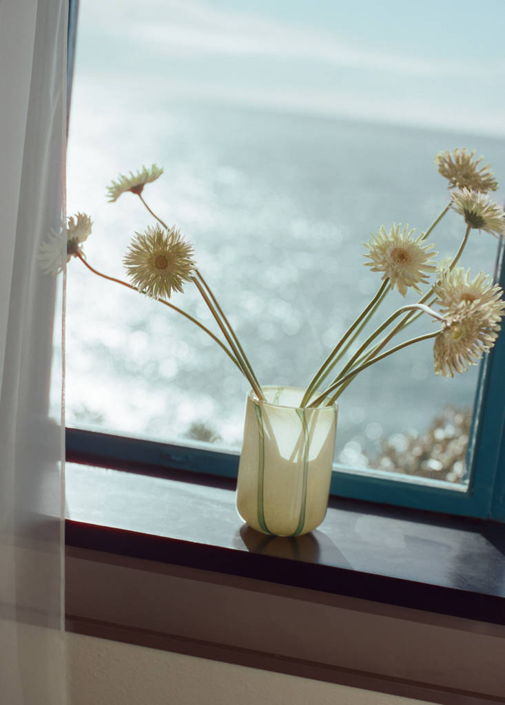 Small coloured glass vase with stripes — Pastel Yellow