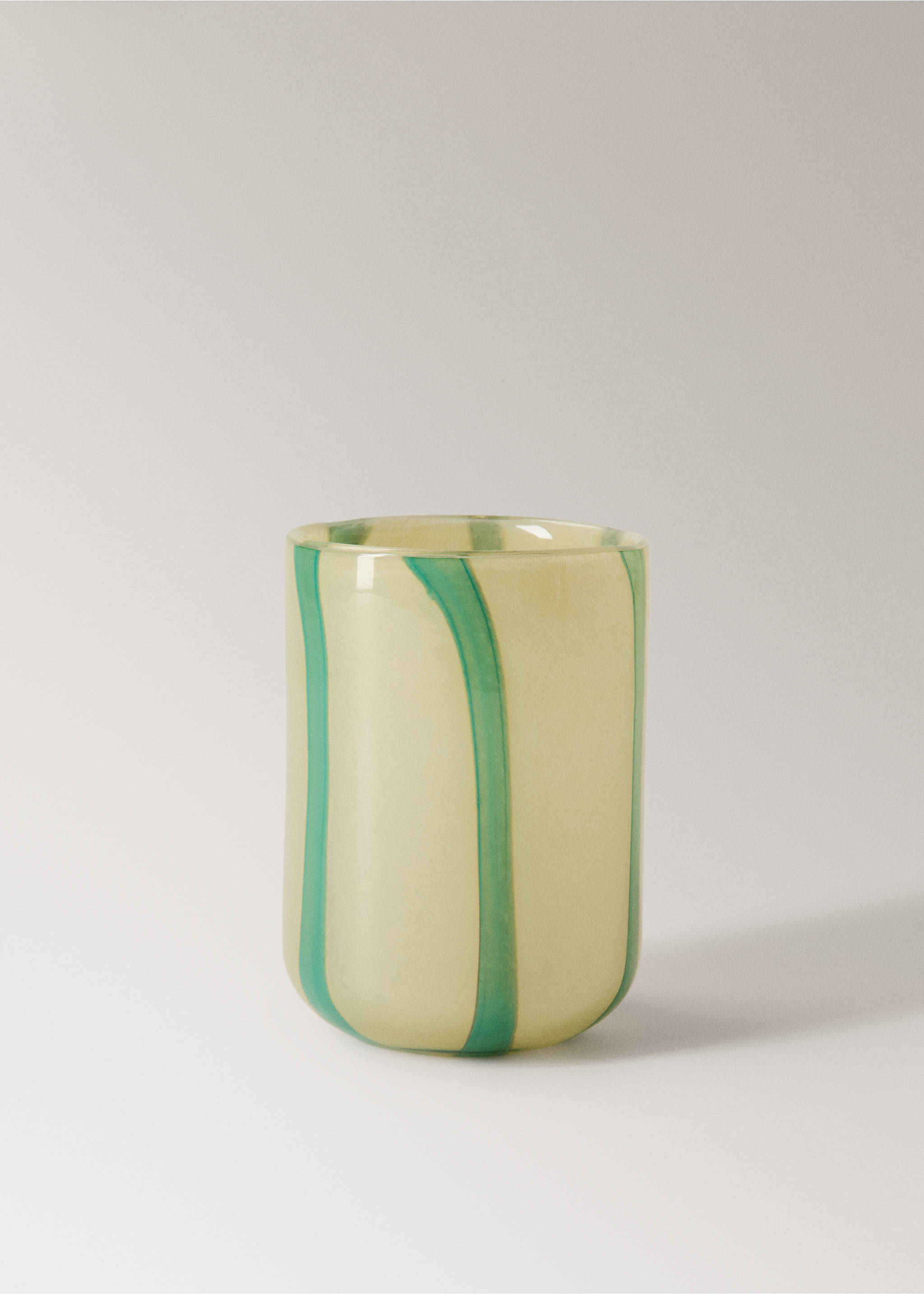 Medium coloured glass vase with stripes - Article without model, Pastel Yellow. Ref: 27013309-00.